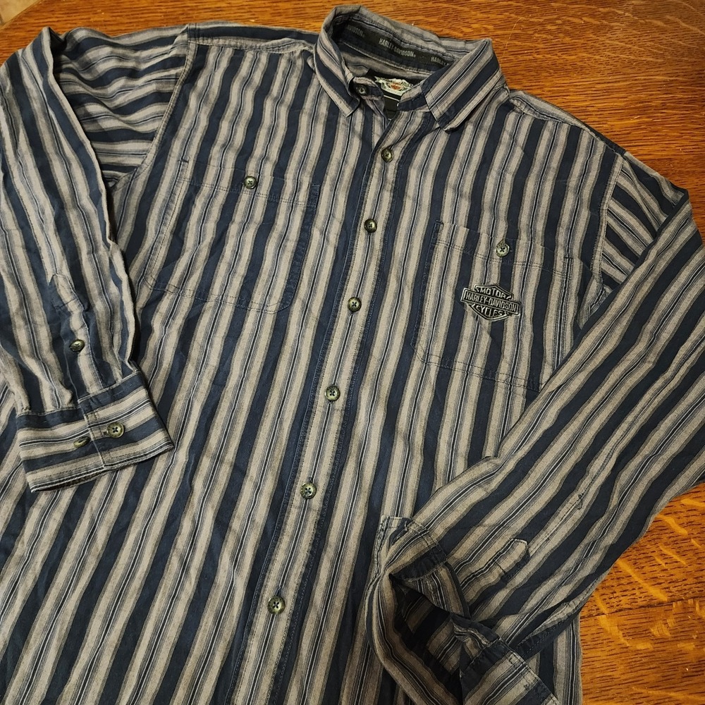 Harley Davidson Men's LS Size Large Tall Embroidered‎ Button Down 2 Pockets
